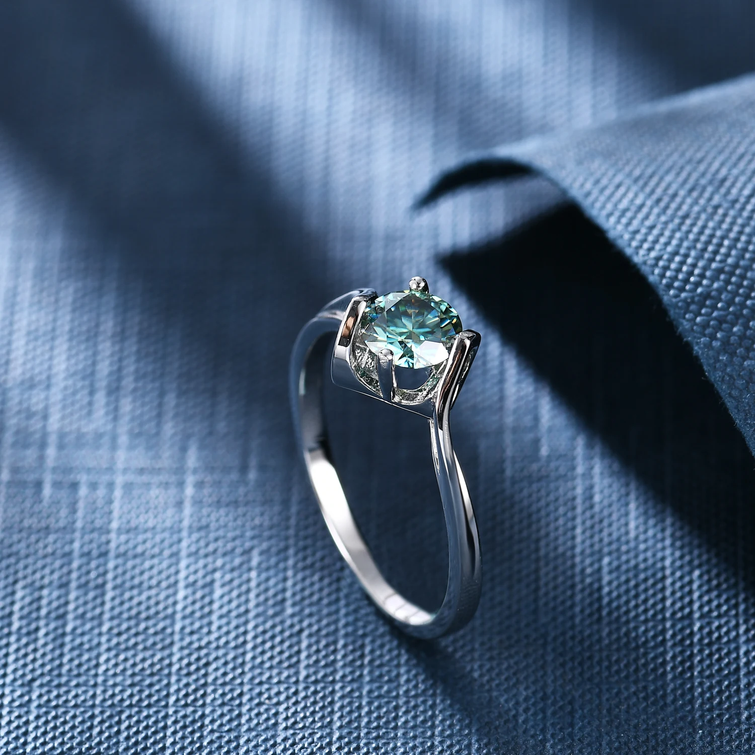 RICA FELIZ 925 Sterling Silver Green Moissanite Ring 1.0Ct 6.5mm Round Modern Bypass Moissanite Engagement Ring For Women RicaFeliz • 2022