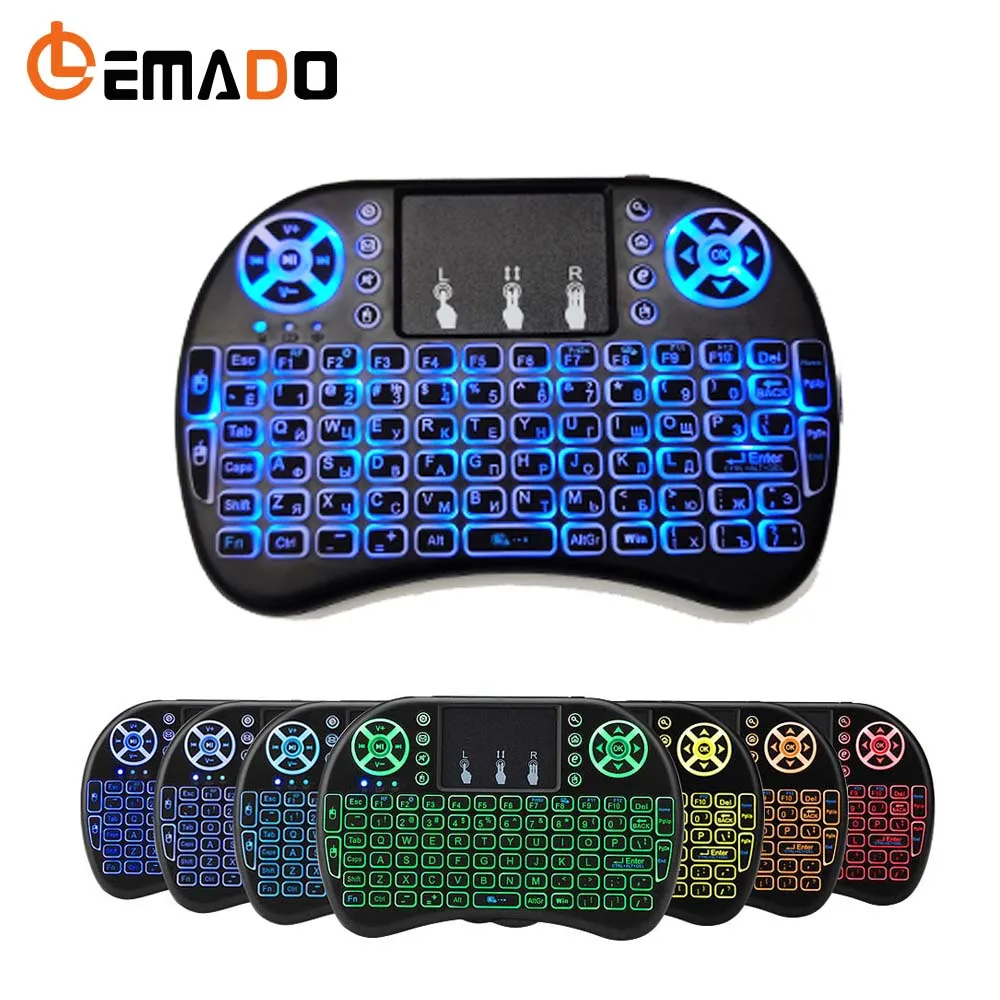 LEMADO I8 Backlit Mini Keyboard Support 7 Color 2.4 GHz English Russian Version with Touchpad for Android TV Box Or Smart | Электроника