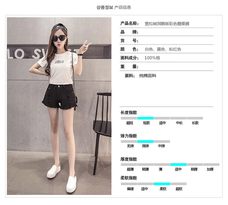 Denim Shorts Women's Summer Students White Hole Burrs Korean-style Loose And Plus-sized High-waisted Wide-Leg Shorts