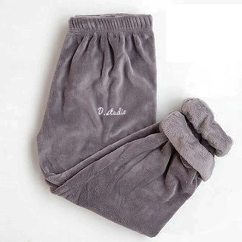 Серый Зимние теплые штаны для сна, коралловый флис, пижамы, брюки, Женская домашняя одежда, эластичная резинка на талии, прямые, свободные, большой размер - Цвет: Серый