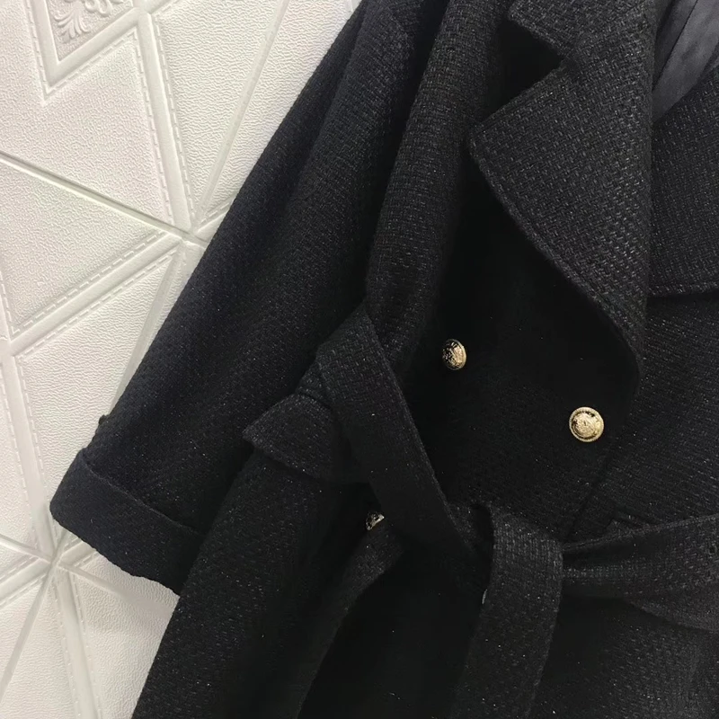 Черное Женское пальто с длинным рукавом, повседневный свободный стиль, верхняя одежда, повседневное осеннее зимнее элегантное пальто
