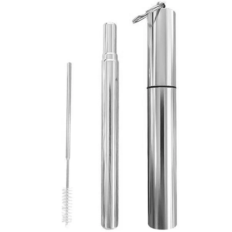 

Portable Reusable Drinking Straws - Telescopic Stainless Steel Straw With Aluminum Case And Cleaning Brush
