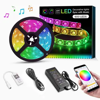 

LED Strip Lights App Controlled, 32.8ft/10M Bluetooth Waterproof Music Light Strips, 24V 600 LEDs 5050 RGB Flexible Lighting