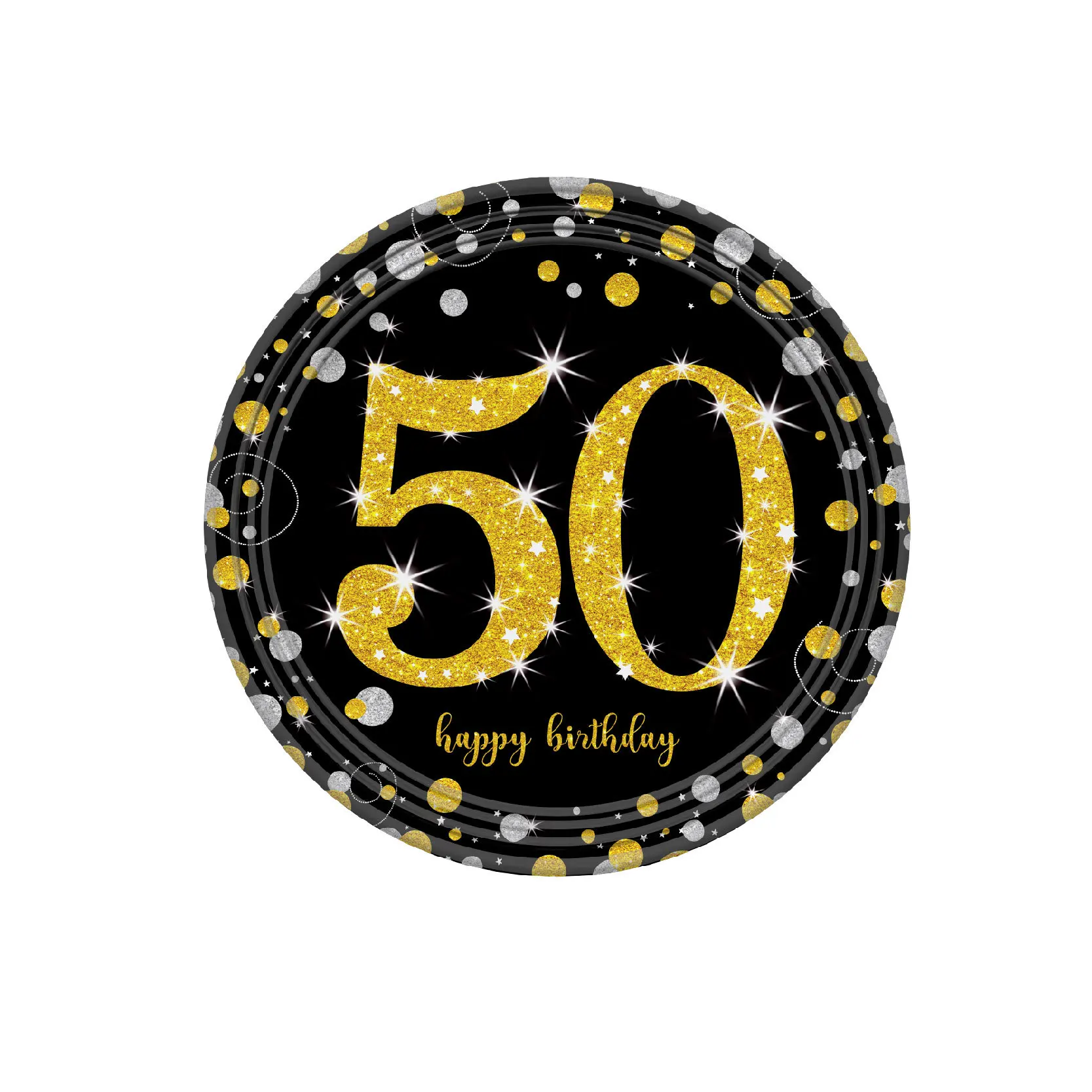 64 шт./компл. 50th День рождения тарелки чашки набор спортивные шаровары в Золотой горошек Одноразовые Набор посуды для дома вечерние украшения фурнитура для родителей