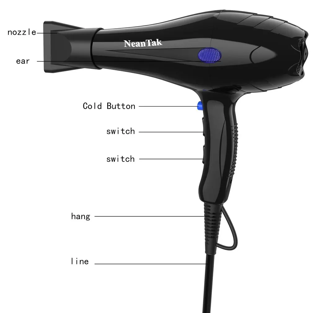 Professional Electric Hair Dryer Hair Blower Far Infrared Low Noise Hair Salon Styling Tools Blower Travel Home Use