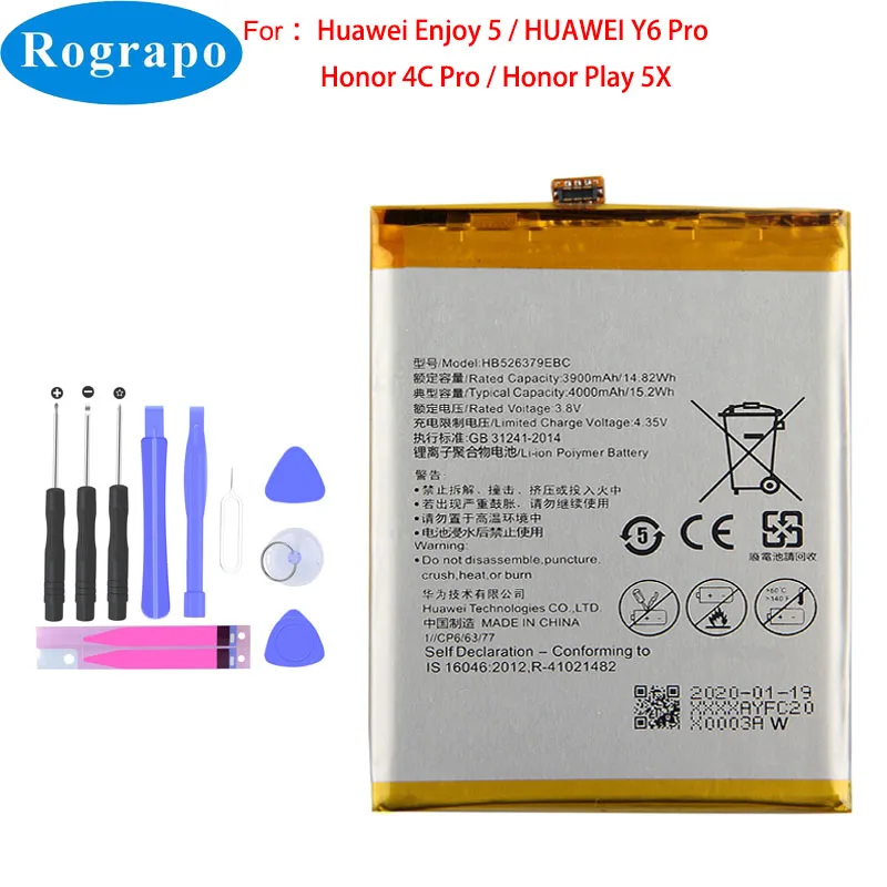 4000 мАч HB526379EBC Сменный аккумулятор для HUAWEI Y6 Pro Enjoy 5 Enjoy5 Honor Play 5X CL10 4C мобильный
