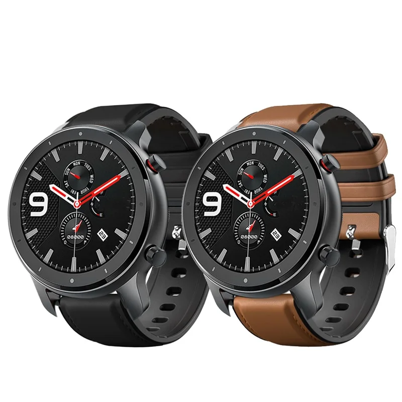 Кожаный+ силиконовый браслет для Xiaomi Amazfit GTR 47 мм Pace Stratos 2 ремешок для часов huawei Watch GT Honor Magic Correa