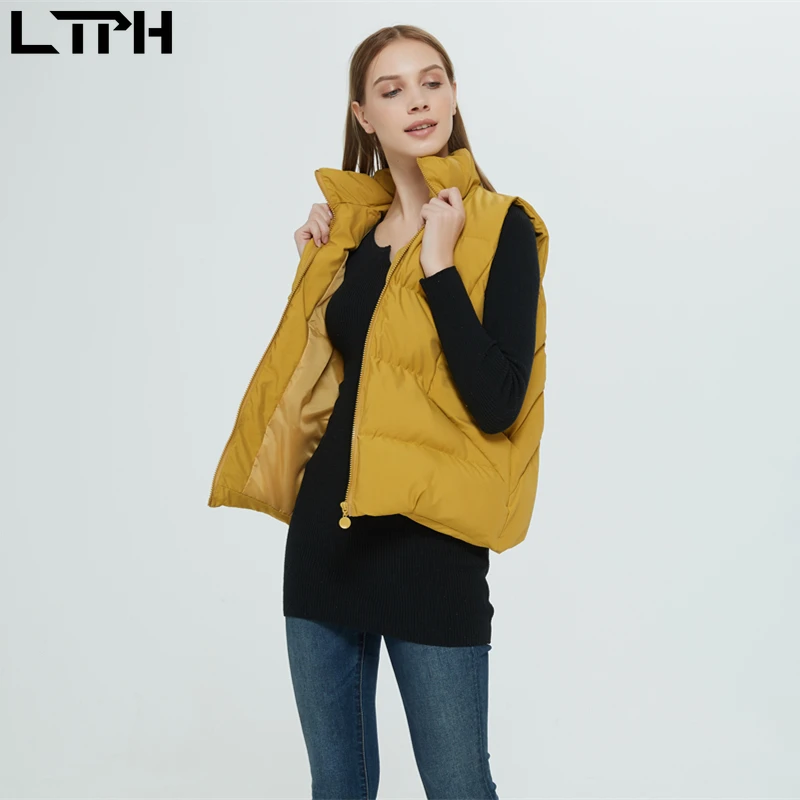 LTPH зима горячая распродажа женский жилет пальто корейский хлопок однотонный стоячий воротник молния кардиган уличная одежда короткая обтягивающая куртка
