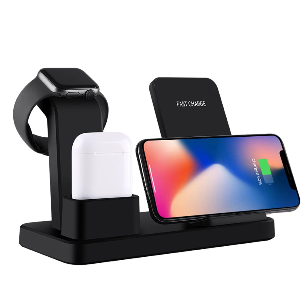 3 в 1 10 Вт Qi Беспроводное зарядное устройство для Iphone X XR 7 8 Plus быстрое зарядное устройство Быстрая зарядка для Apple Watch 4 3 2 1 Кронштейн для быстрой зарядки