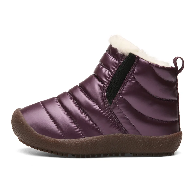 Purple Fur Детские зимние ботинки; удобные теплые детские ботинки для девочек и мальчиков; резиновые ботинки для девочек; Уличная обувь без шнуровки; зимняя детская модная обувь - Цвет: Purple Fur