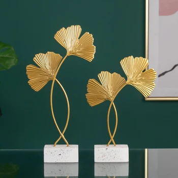 

INS Ginkgo Leaf Ornament Golden Metal Home Decoration Decorative Wrought Iron Plant Figurines for Office Table Desktop Decor
