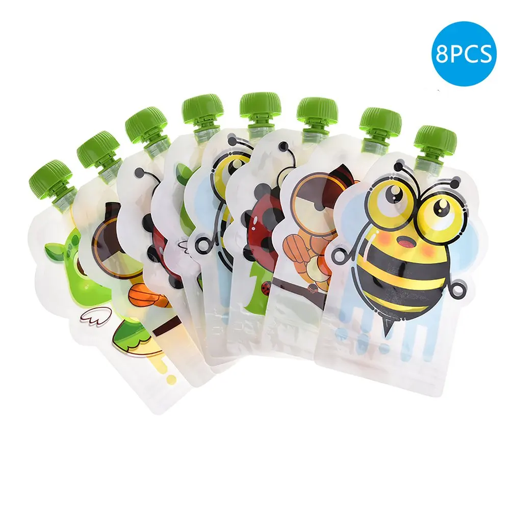 8Pcs Kids Food Storage Pouch Portable Reusable Sealed Complementary Homemade Puree Pulp Bag | Мать и ребенок