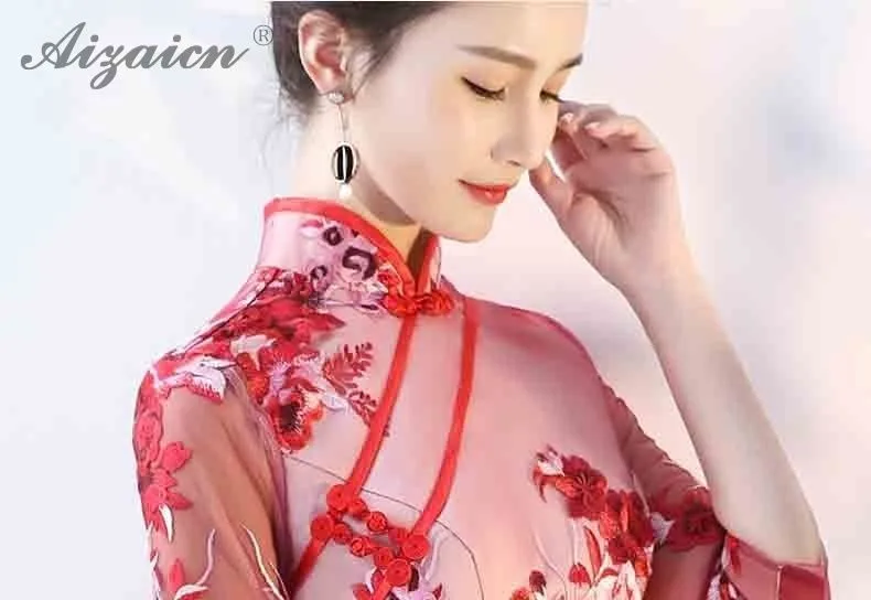 Новая мода кружева вышивка Cheongsam Современная Невеста мини платья оригинальный Национальный Таможенный Qi Pao женское Красное китайское