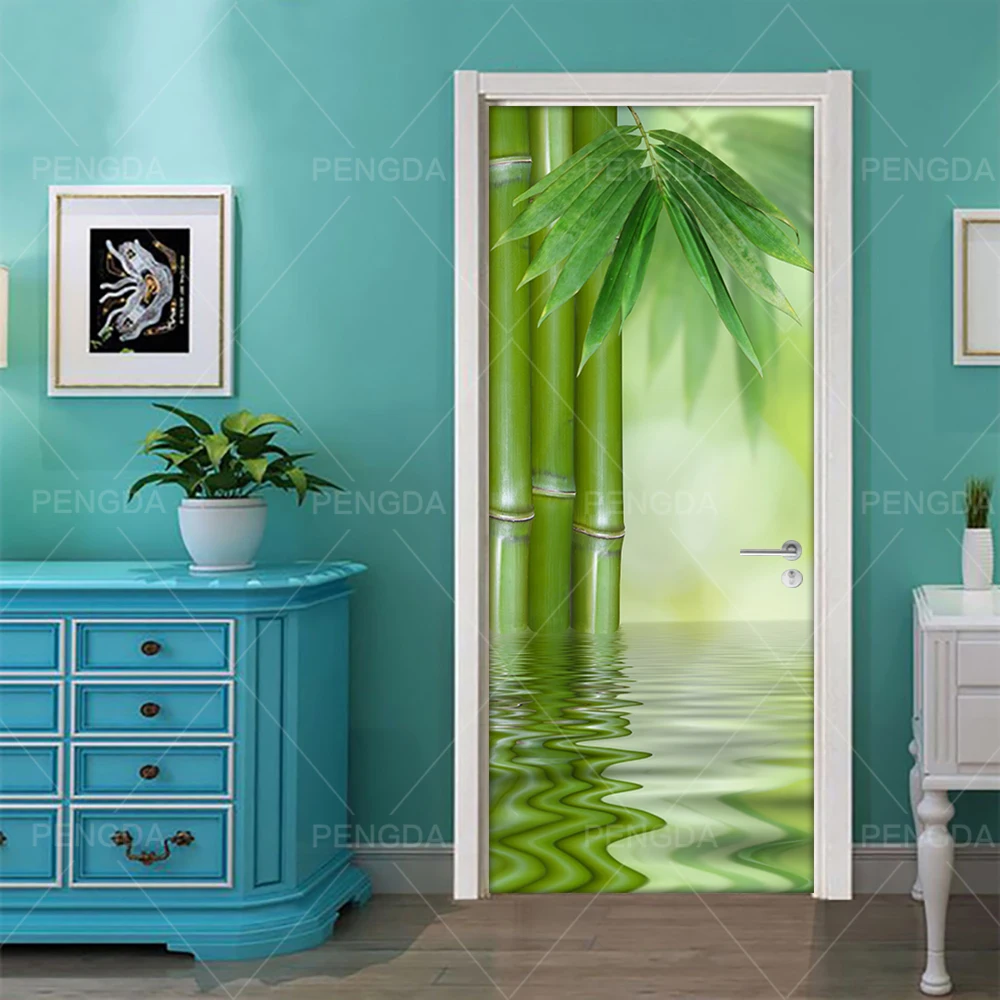 Günstige Selbst Klebe Diy Kunst Aufkleber Aufkleber Hause Tür Stein Blume Bambus 3D DecorRenovation PVC Tapete Drucken Bild für Wohnzimmer