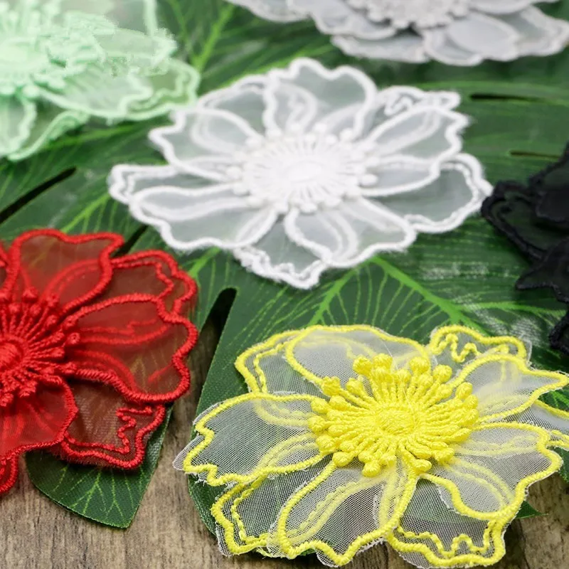 3D цветок патч органза декоративные наклейки сетки кружевная бабочка из ткани