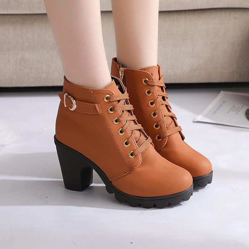 de Mujer moda tacones altos Botas para invierno zapatos de Mujer 2019 nuevas Botas de plataforma otoño zapatos casuales tobillo Botas Mujer|Botas hasta el tobillo| - AliExpress