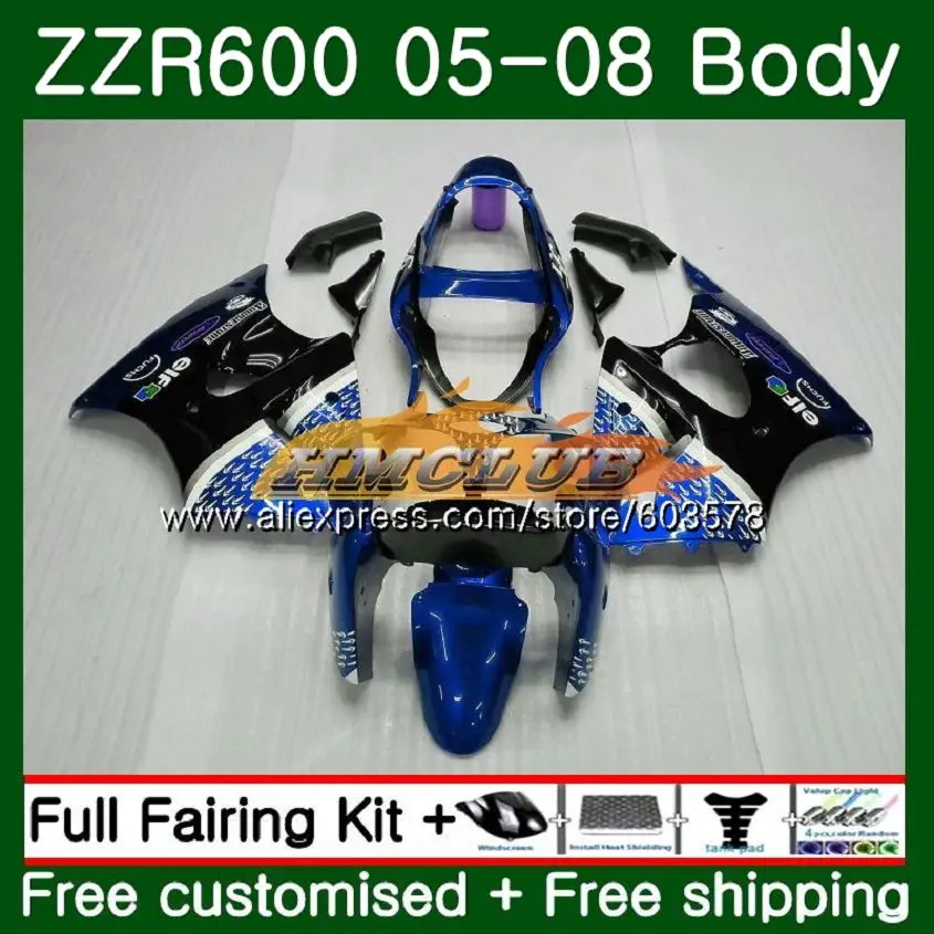 Корпус для KAWASAKI ZX600 600CC ZZR600 05 06 07 08 107CL. 137 ZX600CC ZZR-600 ZZR 600 2005 2006 2007 2008 OEM Обтекатели цвет: черный, синий