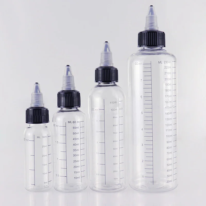 

20pcs 30ml/60ml/100ml/120ml/250ml Plastic PET e-juice Twist Top Cap Dropper Bottles w/ Capacity for E-Liquid Tattoo Pigment Ink