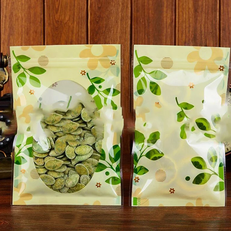 100PCS/Pack Reusable Food Bags Green Leave Print Transparent Ziplock Bag For Cooking Sandwich Sealed Package Kitchen Supplies | Дом и сад