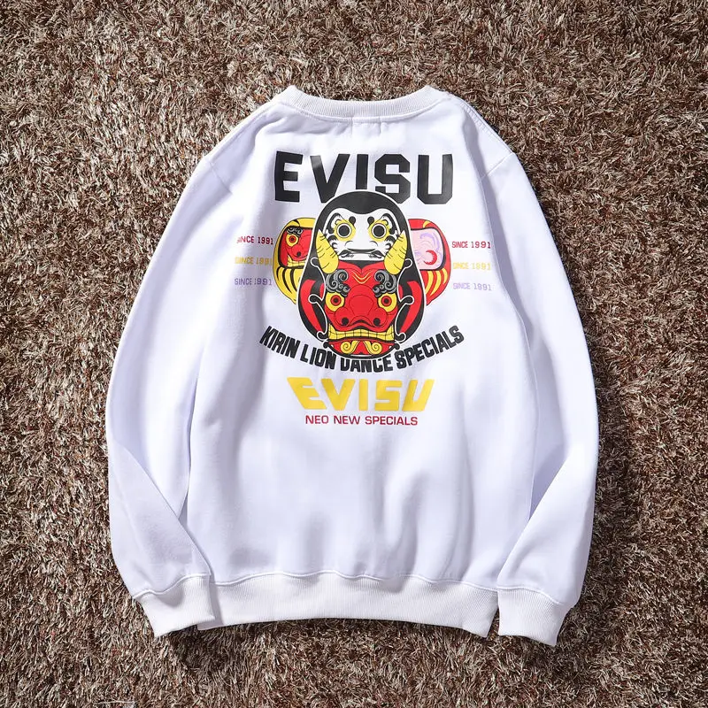 2020 Authentic New Evisu Winter Men Casual Sweater Warm Breathable Fashion Cotton Plus Velvet Long-Sleeved Women Lovers Clothes | Мужская