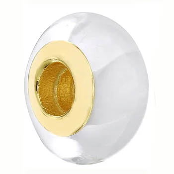 

New 925 Sterling Silver Bead Charm Gold Color Shine White Waves Lampwork Murano Glass Beads Fit Pandora Bracelet DIY Jewelry