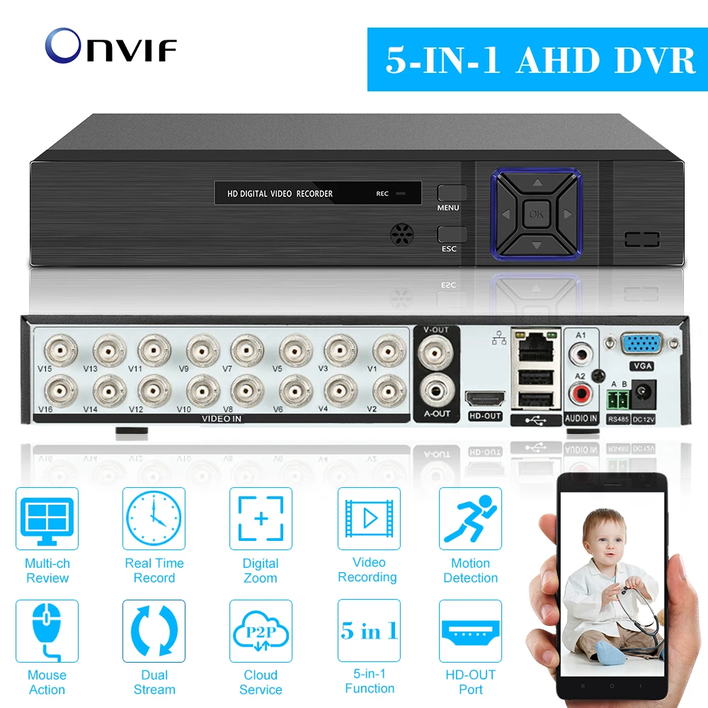 16/8/4CH 1080P 5 в 1 FHD DVR AHD/ONVIF CCTV DVR P2P мониторинг для AHD камеры IP камера аналоговая камера для видеонаблюдения системы