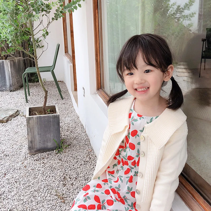 

Korean style cute girls turn-down collar knitted cardigans 2019 Autumn solid color casual sweaters