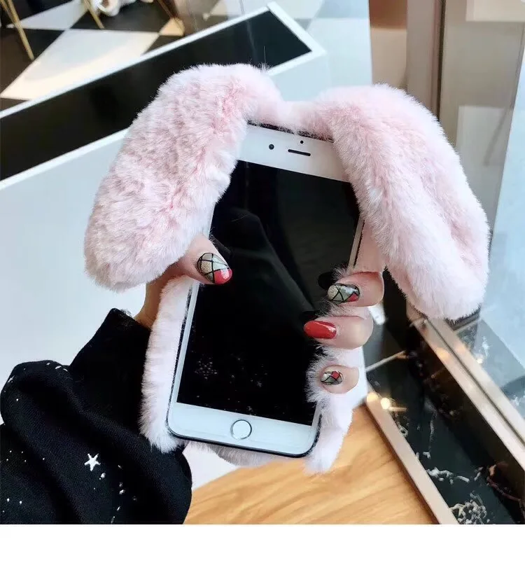 Luxury Rabbit Shape Phone Case Cover For Huawei P40 P10 P20 P30 Pro Lite E 2019 Fluffy Plush Warm Fashion Cover for women Fundas Huawei dustproof case