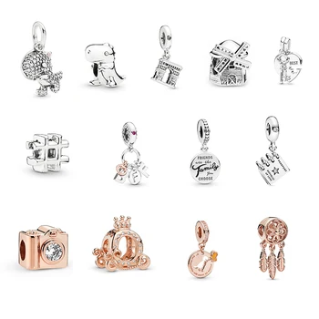 

100% 925 Sterling Silver New Autumn Rose Camera Crown Dinosaur Charm Fit Original DIY Bracelet Woman Fashion jewelry