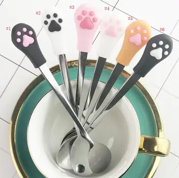 

200pcs Cute Cat Claw Coffee Spoons Stainless Steel Dessert Spoon Candy Tea Spoon Tableware Kitchen Supplies 15cm SN2609