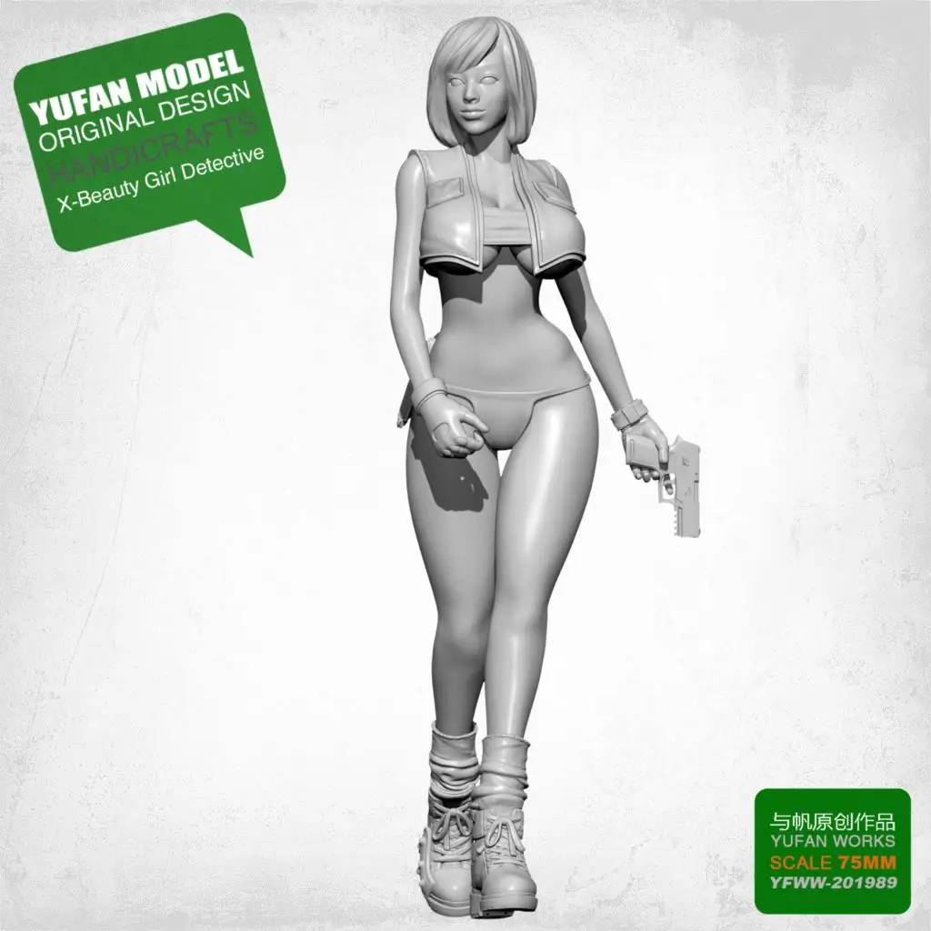 Najtaniej 75MM 1 24 żywica rysunek YUFAN MODEL X detektyw piękna dziewczyna żywica samodzielnie zmontowane YFWW 201989