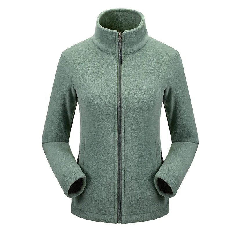 Outdoor Fleece Men's And Women's Polar Fleece Autumn And Winter Breathable Wind-Resistant Cardigan Jacket Raincoat Jacket Warm - Цвет: Women s Light Green