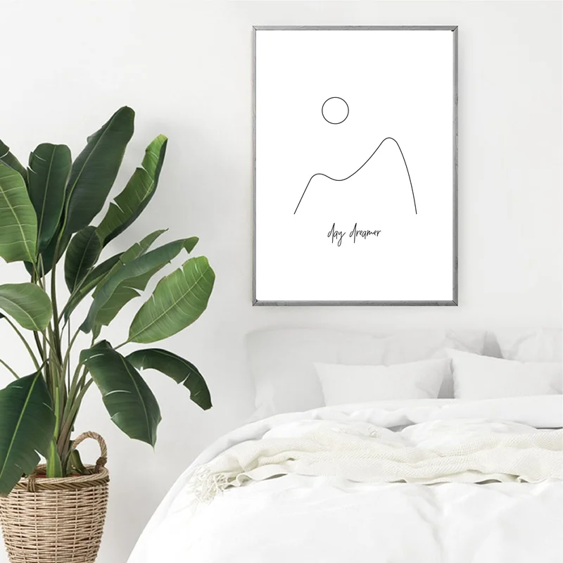 

Day Dreamer Night Thinker Prints Minimal Black White Gallery Wall Picture Sun Line Drawing Art Canvas Painting Home Decor
