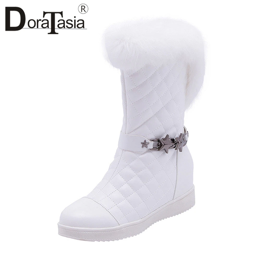 DORATASIA/Новинка, большие размеры 31-41, женские зимние ботинки на меху, обувь с металлическими украшениями, женские повседневные зимние теплые ботинки до середины икры, женская обувь