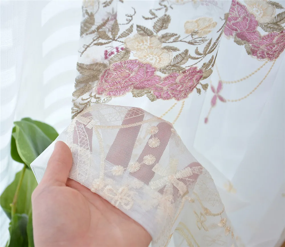 Европейские Роскошные кружевные синие шторы с вышивкой прозрачные для гостиной