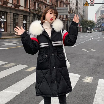 

Winter Fashion Women Jacket Thick Medium and Long Section Slim Warm Hooded Big Fur Collar Cotton Coat ZF10505