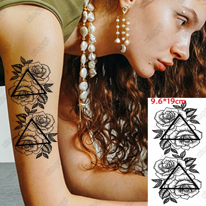 

Водостойкая Временная тату-наклейка, розы, цветы, женский макияж, темные черные сексуальные флэш-татуировки, накладные татуировки на запястье и ногу для женщин и мужчин