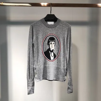 

2020 Fashion TB THOM Brand Sweaters Women Slim Fit O-Neck Pullovers Clothing Solid Wool Cotton Portrait Casual Coat