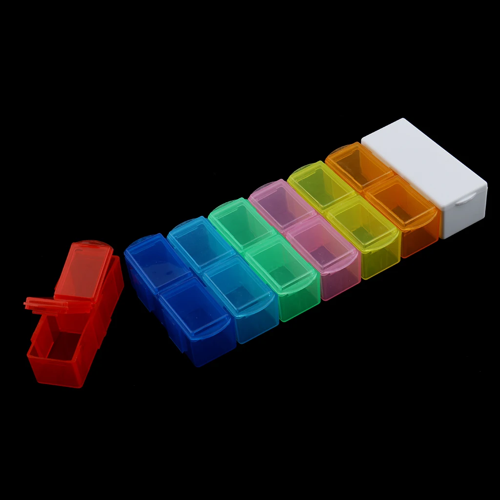 2 Pieces 14 Slots 7 Day Pill Tablet Storage Box Weekly Medicine Organizers