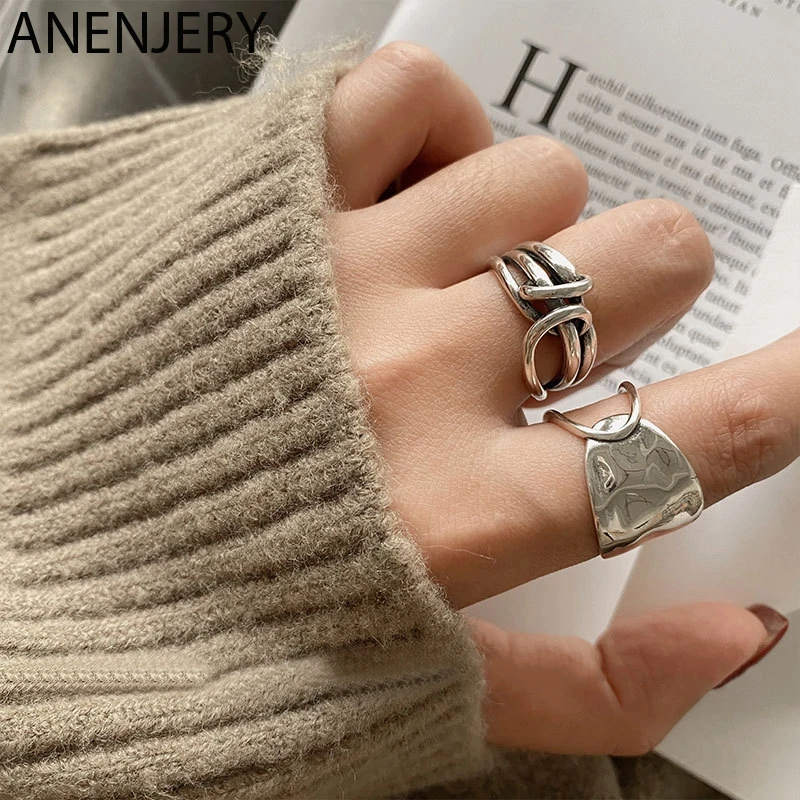 

Fashion Width Surface Winding Thai Silver Color Ring Open Finger Ring For Women Jewelry Gifts retro chain knot wrap wide