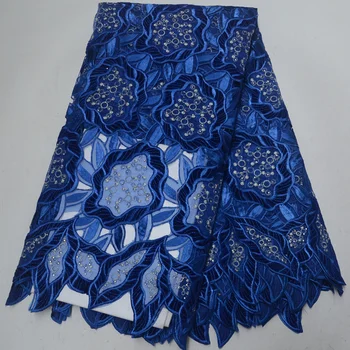 

(5yards/pc) High quality royal blue African hand cut organza velvet lace fabric with stones for gorgeous party dress POL125