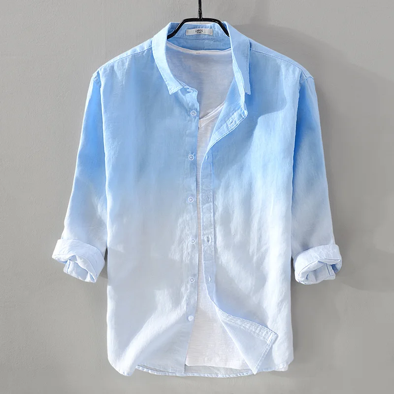 2021 New Summer Men's Linen Shirt Men 