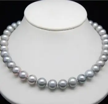 

Free Shipping HUGE 18"AAA ROUND 9-10MM PERFECT SOUTH SEA GENUINE GRAY PEARL NECKLACE 14k/20