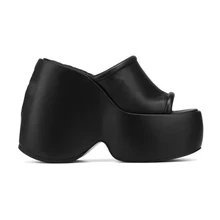 Marka projekt 2022 nowy letni odkryty Sexy kobiet pantofel platformy Wedge heel panie odkryte palce i pięta Muller buty czarny biały beż