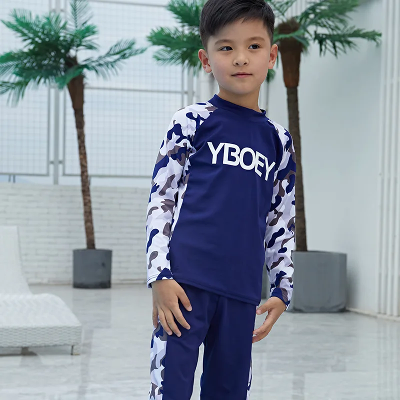 Boys Swimsuits Sunblock 2 Pieces Swim Suit Camouflage Children Swimwear Long Sleeve Boy Split Swimsuit Kids Bodysuit Beach Wear children swimsuits boys swimsuits