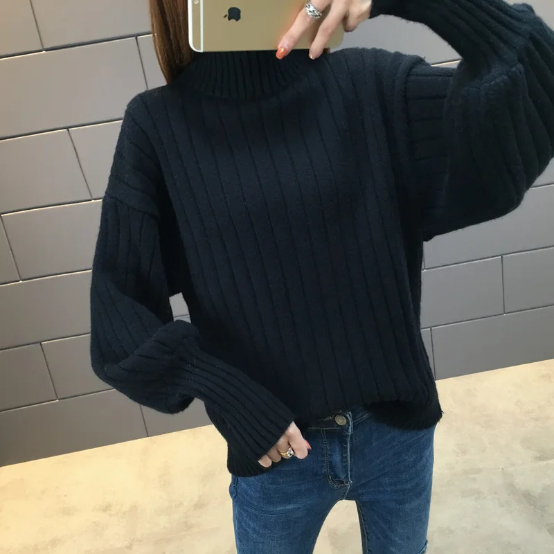 Женский свитер одежда новая мода корейский Осень Зима фонарь рукав Половина Водолазка женский свитер NS4370