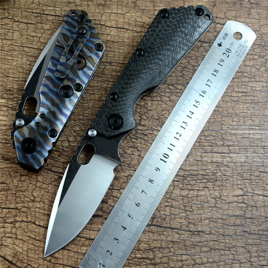 Y-START SMF Tactical Knife D2 Folding Blade Ball Bearing Carbon Fiber Flame Titanium Handle for Outdoor Searching Utility Hunt