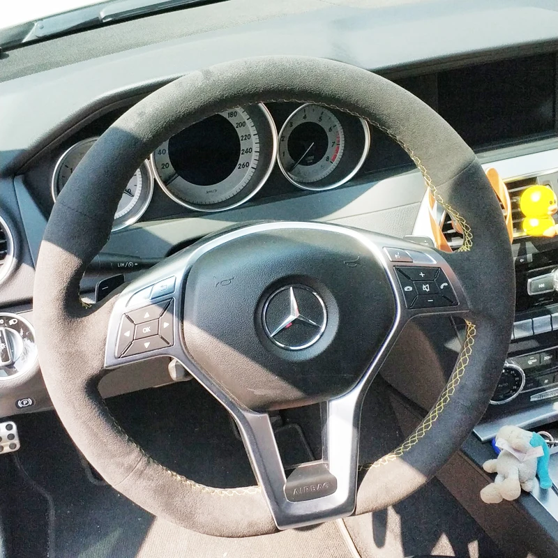 Top-All-Black-Suede-Leather-Steering-Wheel-Yellow-Stitch-on-Wrap-Cover-Fit-For-Mercedes-Benz