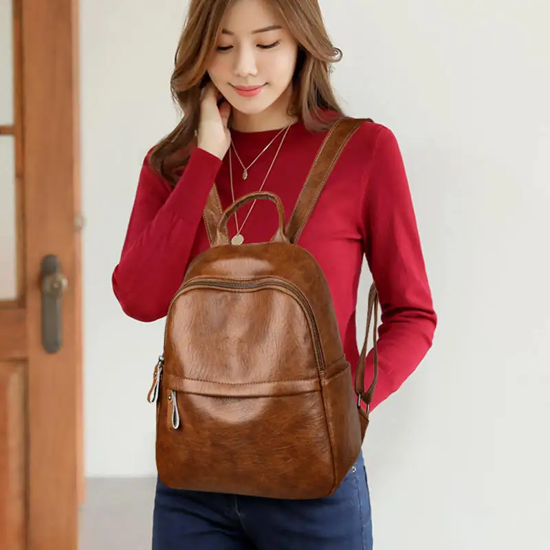 Real Leather Women Backpacks High Quality Solid Backpack Sac A Dos Femme Vintage Bagpack Ladies Travel Bag Mochilas School Bags