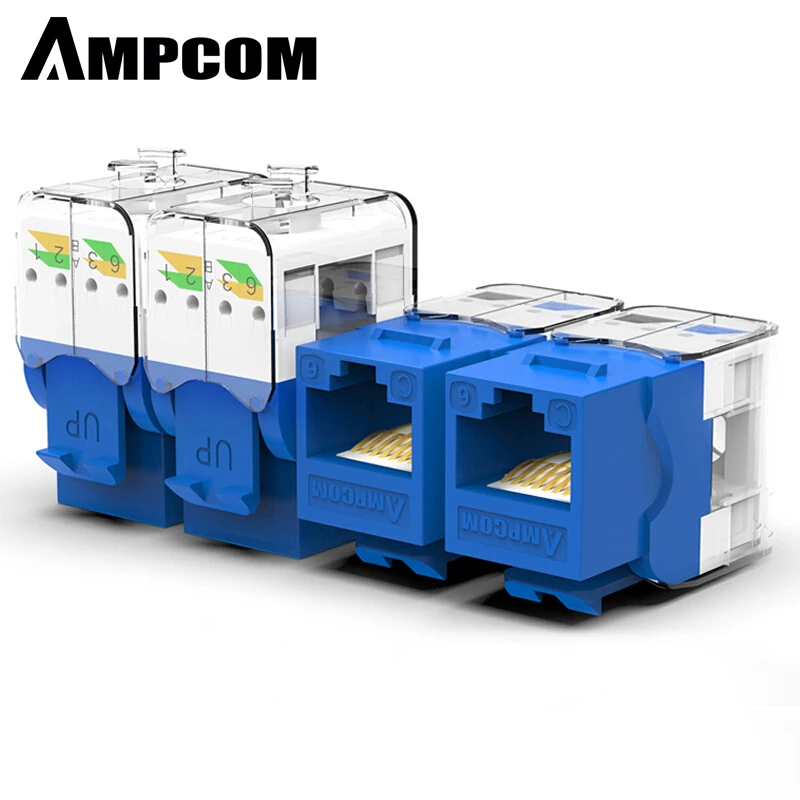 AMPCOM 10-Pack Keystone Jack,  CAT6 Tool-Less RJ45 UTP Keystone Jack, No Punch-Down Tool Required Module Coupler - Blue AMPCOM 10-Pack Keystone Jack,  CAT6 Tool-Less RJ45 UTP Keystone Jack, No Punch-Down Tool Required Module Coupler - Blue